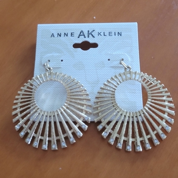 Anne Klein 90's Gold and Crystal Circle Drop‎ Earrings - Picture 1 of 4